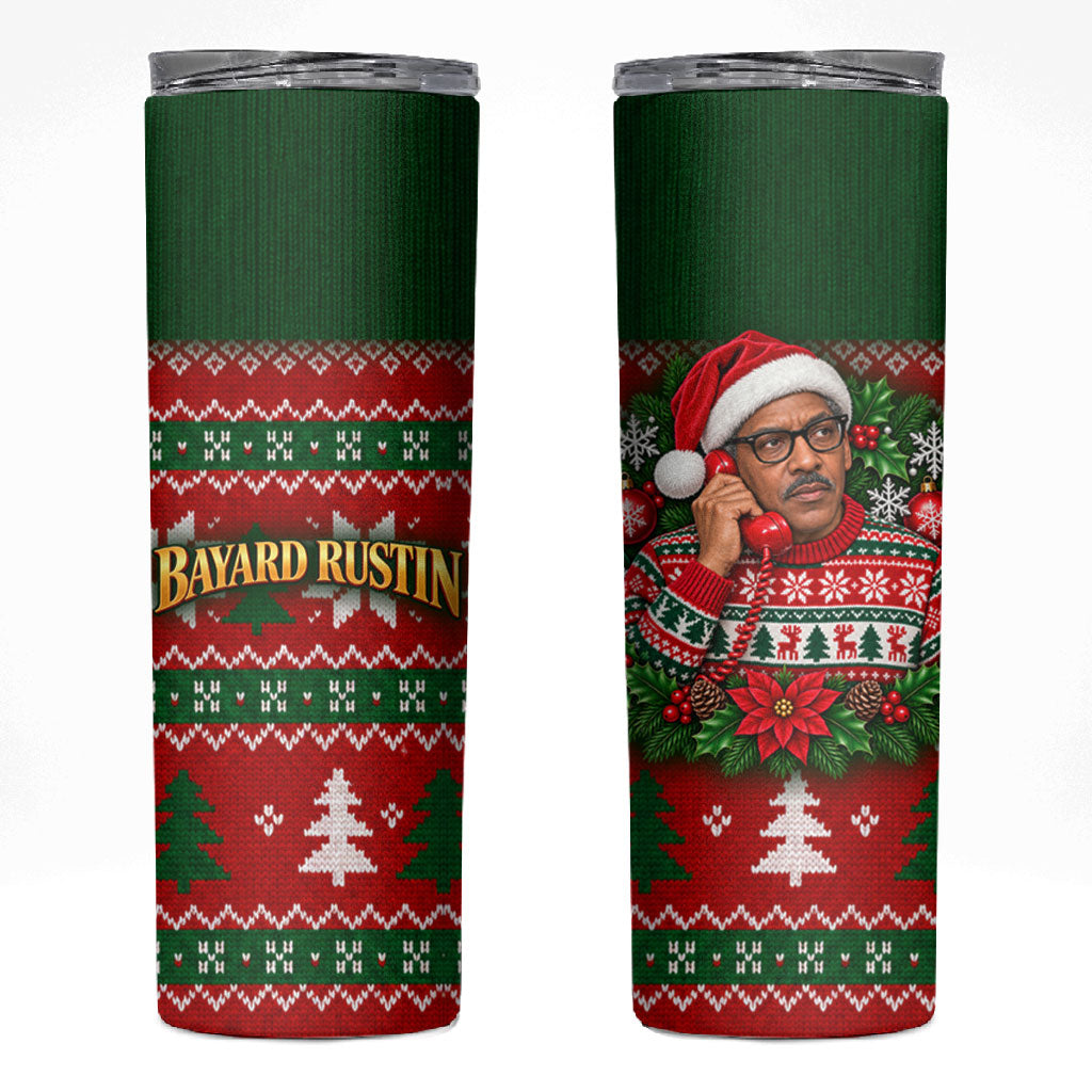 Bayard Rustin Christmas Skinny Tumbler Ugly Christmas Pattern Retro Fair Isle