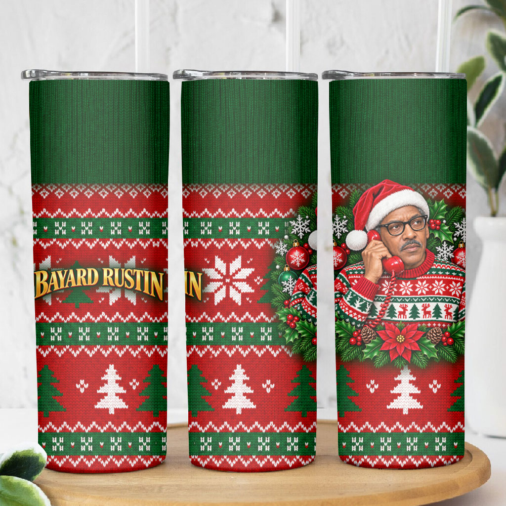 Bayard Rustin Christmas Skinny Tumbler Ugly Christmas Pattern Retro Fair Isle