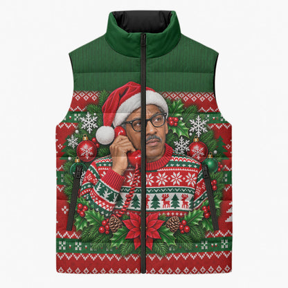 Bayard Rustin Christmas Sleeveless Puffer Jacket Ugly Christmas Pattern Retro Fair Isle
