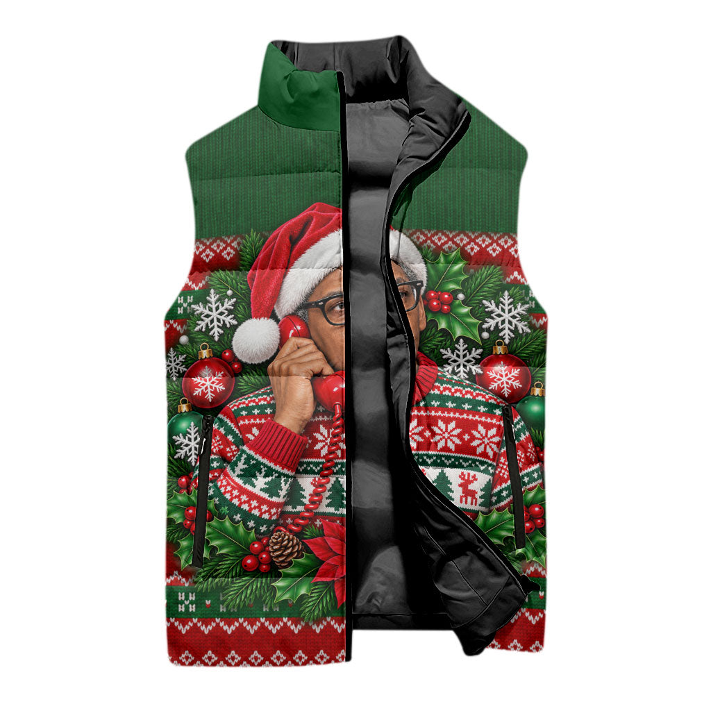 Bayard Rustin Christmas Sleeveless Puffer Jacket Ugly Christmas Pattern Retro Fair Isle