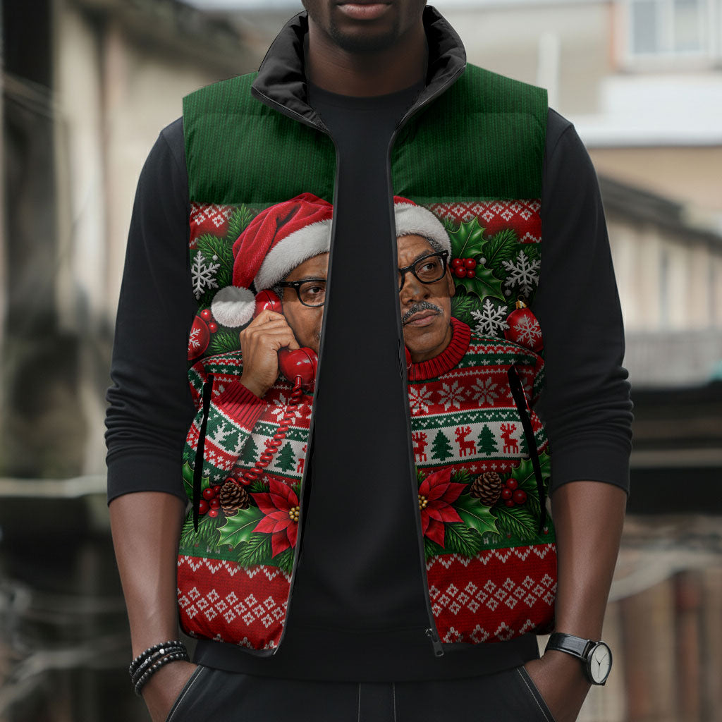 Bayard Rustin Christmas Sleeveless Puffer Jacket Ugly Christmas Pattern Retro Fair Isle