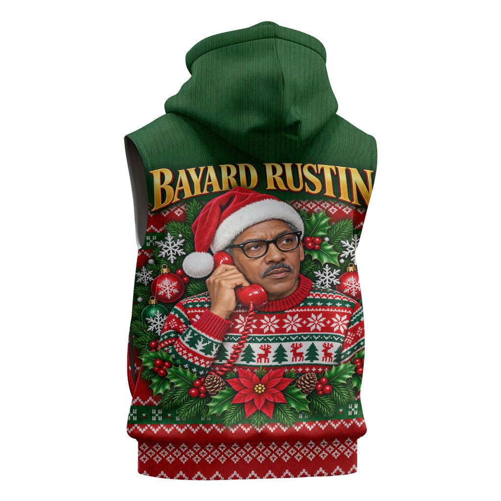 Bayard Rustin Christmas Sleeveless Zip Hoodie Ugly Christmas Pattern Retro Fair Isle