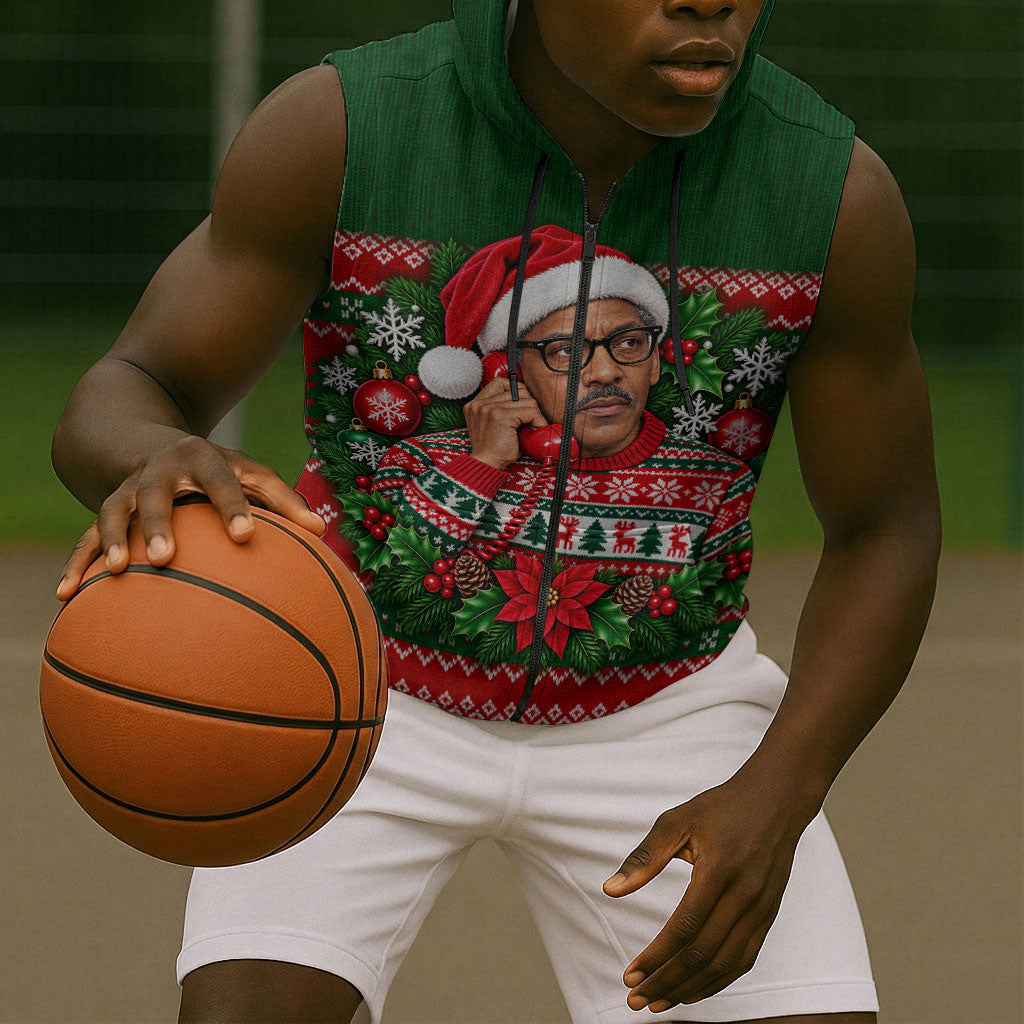 Bayard Rustin Christmas Sleeveless Zip Hoodie Ugly Christmas Pattern Retro Fair Isle