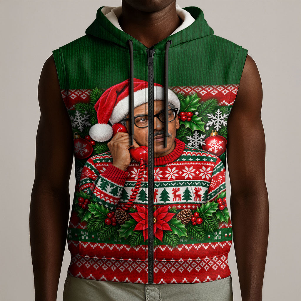 Bayard Rustin Christmas Sleeveless Zip Hoodie Ugly Christmas Pattern Retro Fair Isle