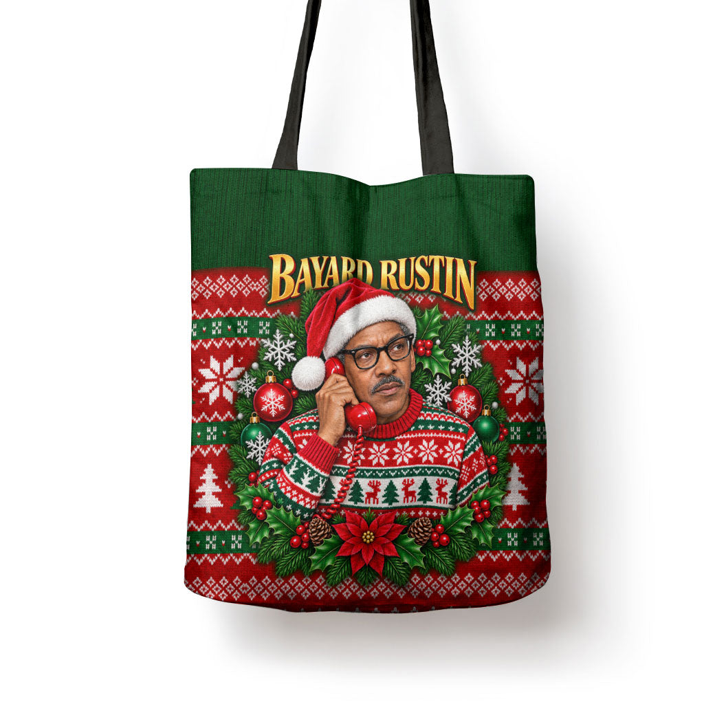 Bayard Rustin Christmas Tote Bag Ugly Christmas Pattern Retro Fair Isle