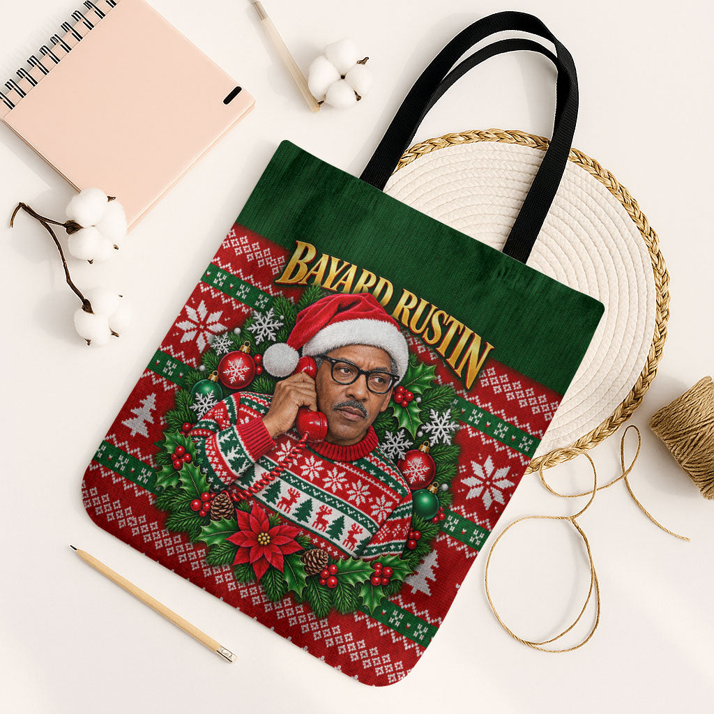 Bayard Rustin Christmas Tote Bag Ugly Christmas Pattern Retro Fair Isle