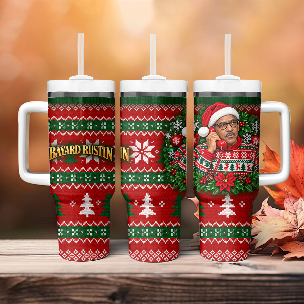 Bayard Rustin Christmas Tumbler With Handle Ugly Christmas Pattern Retro Fair Isle