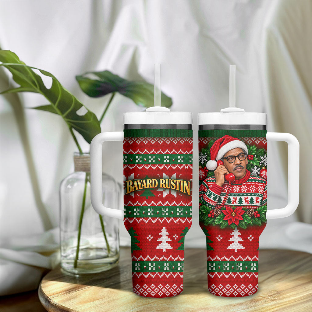 Bayard Rustin Christmas Tumbler With Handle Ugly Christmas Pattern Retro Fair Isle