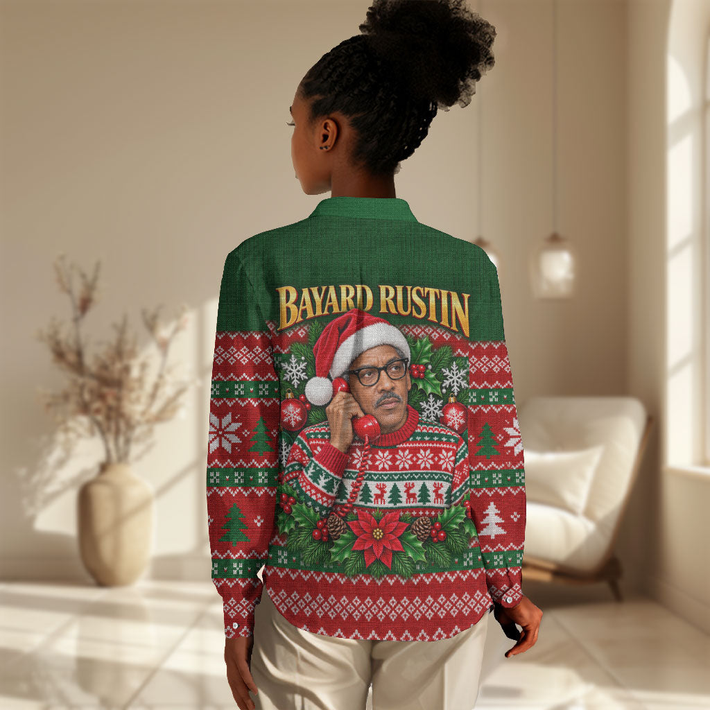 Bayard Rustin Christmas Women Casual Shirt Ugly Christmas Pattern Retro Fair Isle