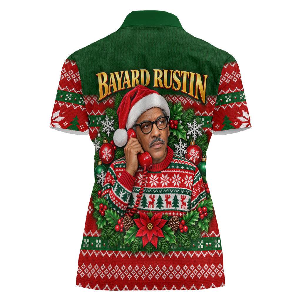Bayard Rustin Christmas Women Polo Shirt Ugly Christmas Pattern Retro Fair Isle