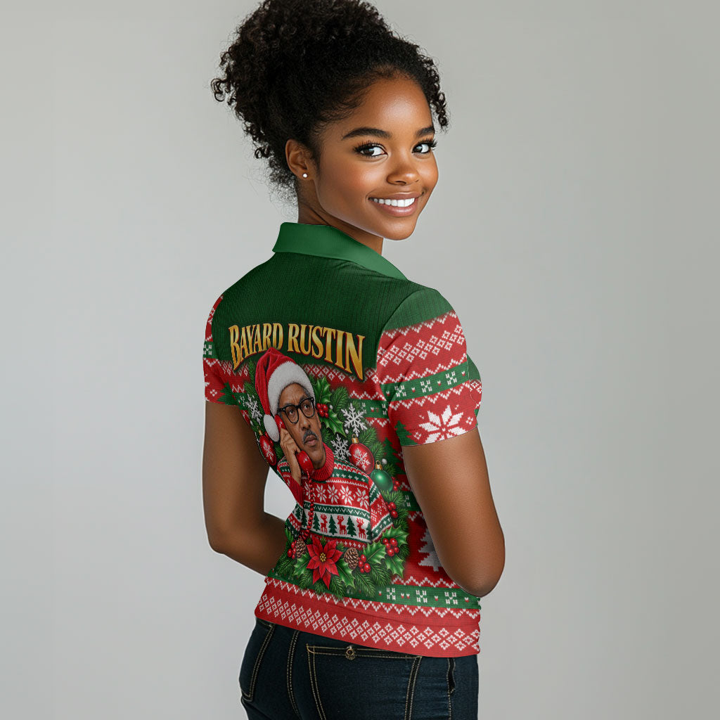 Bayard Rustin Christmas Women Polo Shirt Ugly Christmas Pattern Retro Fair Isle