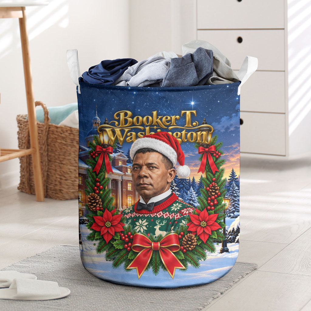Booker T. Washington Christmas Laundry Basket Ugly Christmas Pattern Starry Winter Night