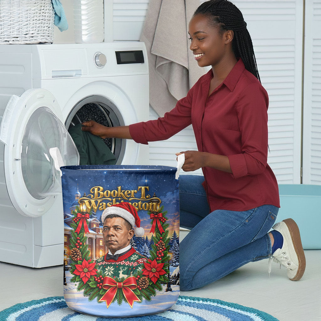 Booker T. Washington Christmas Laundry Basket Ugly Christmas Pattern Starry Winter Night