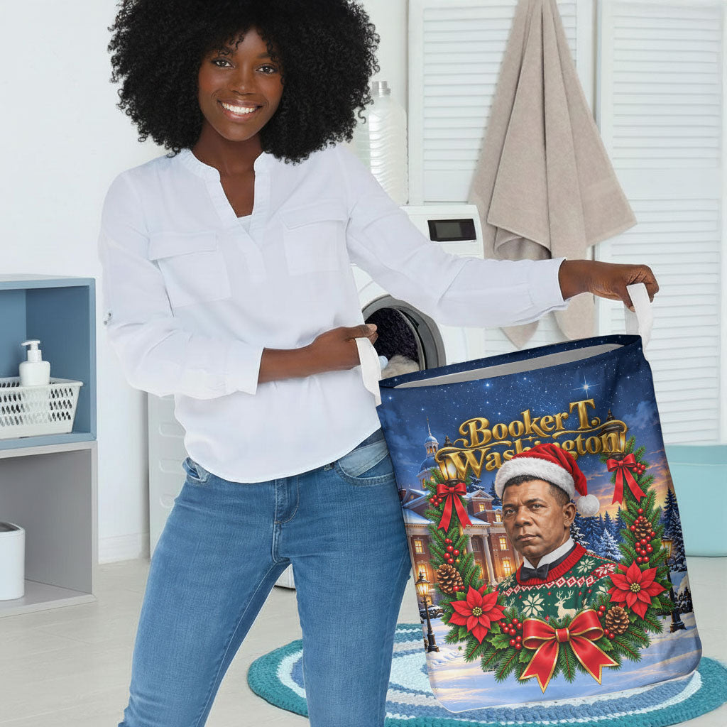 Booker T. Washington Christmas Laundry Basket Ugly Christmas Pattern Starry Winter Night