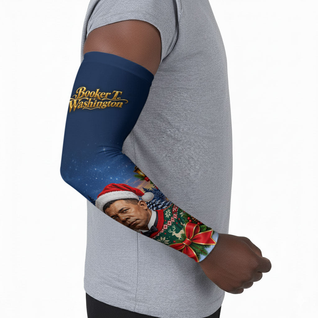 Booker T. Washington Christmas Arm Sleeves Ugly Christmas Pattern Starry Winter Night