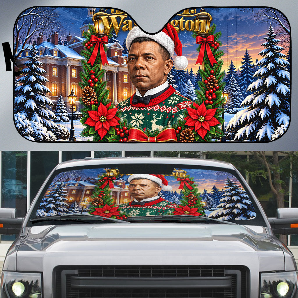 Booker T. Washington Christmas Auto Sun Shade Ugly Christmas Pattern Starry Winter Night