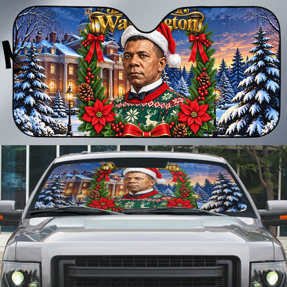 Booker T. Washington Christmas Auto Sun Shade Ugly Christmas Pattern Starry Winter Night