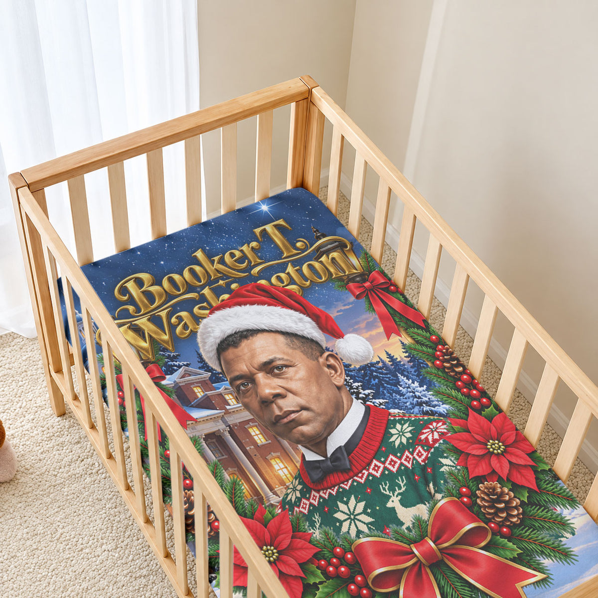 Booker T. Washington Christmas Baby Bed Cover Ugly Christmas Pattern Starry Winter Night