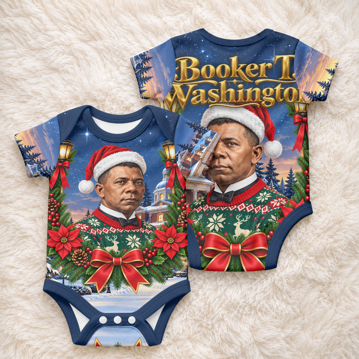 Booker T. Washington Christmas Baby Onesie Ugly Christmas Pattern Starry Winter Night