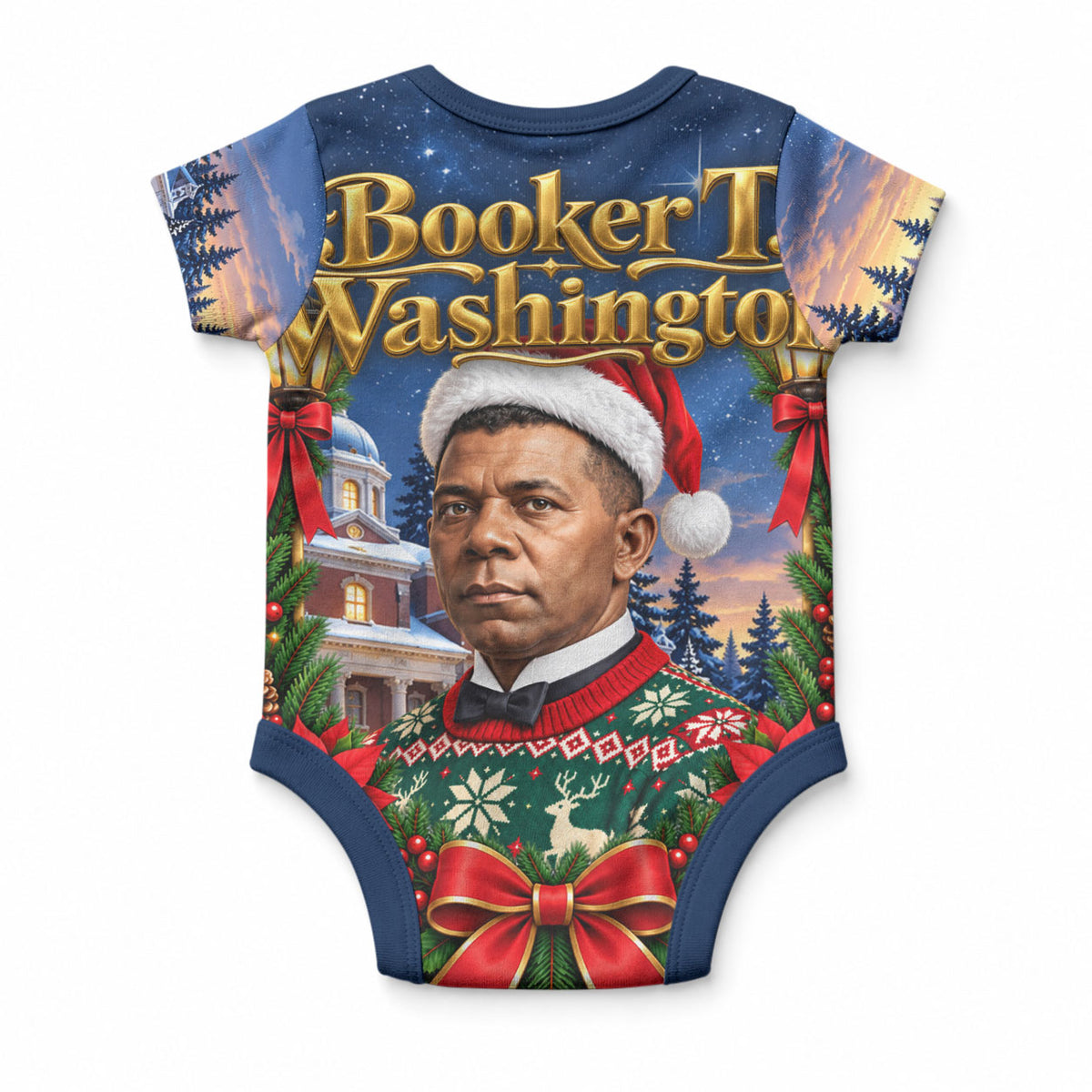Booker T. Washington Christmas Baby Onesie Ugly Christmas Pattern Starry Winter Night
