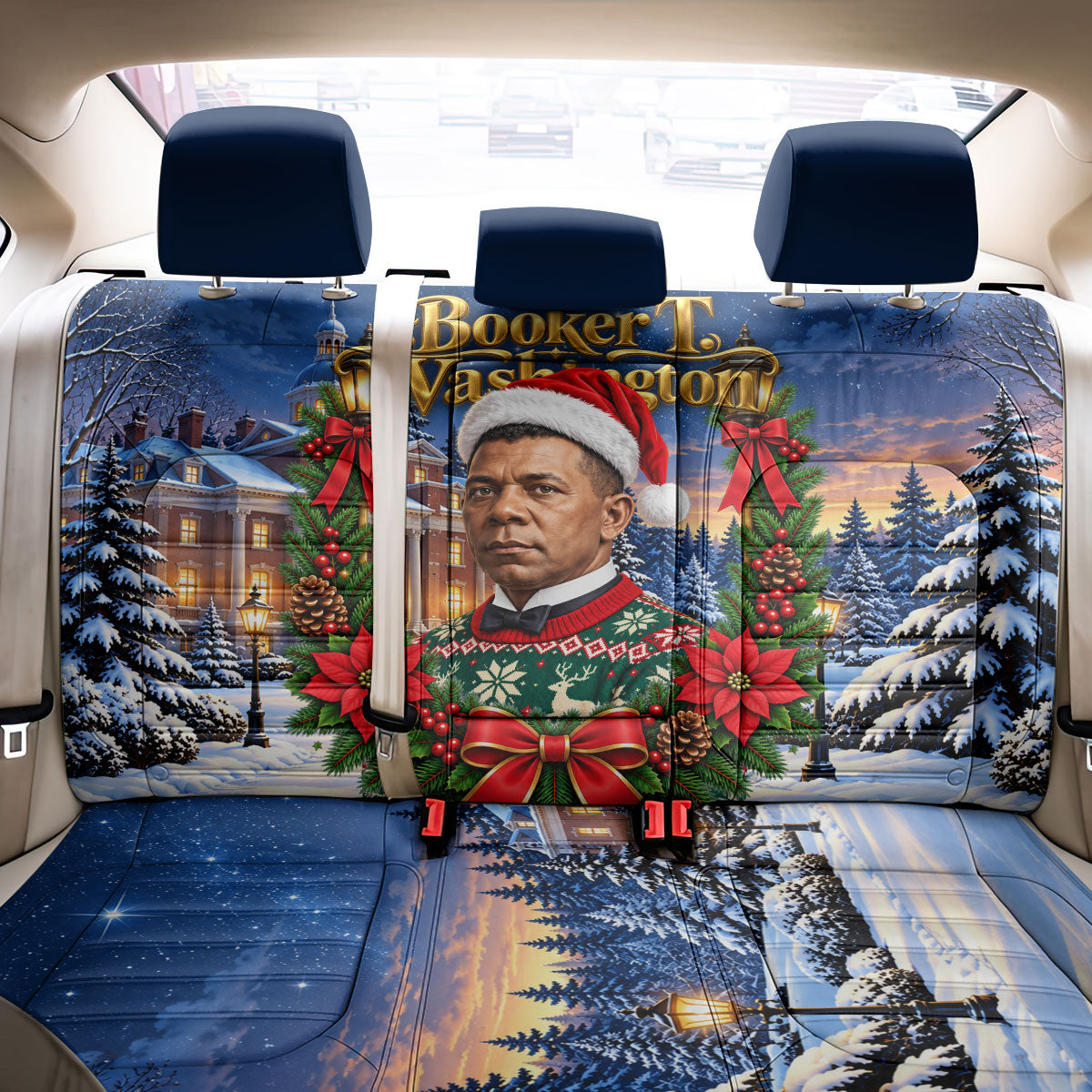 Booker T. Washington Christmas Back Car Seat Cover Ugly Christmas Pattern Starry Winter Night