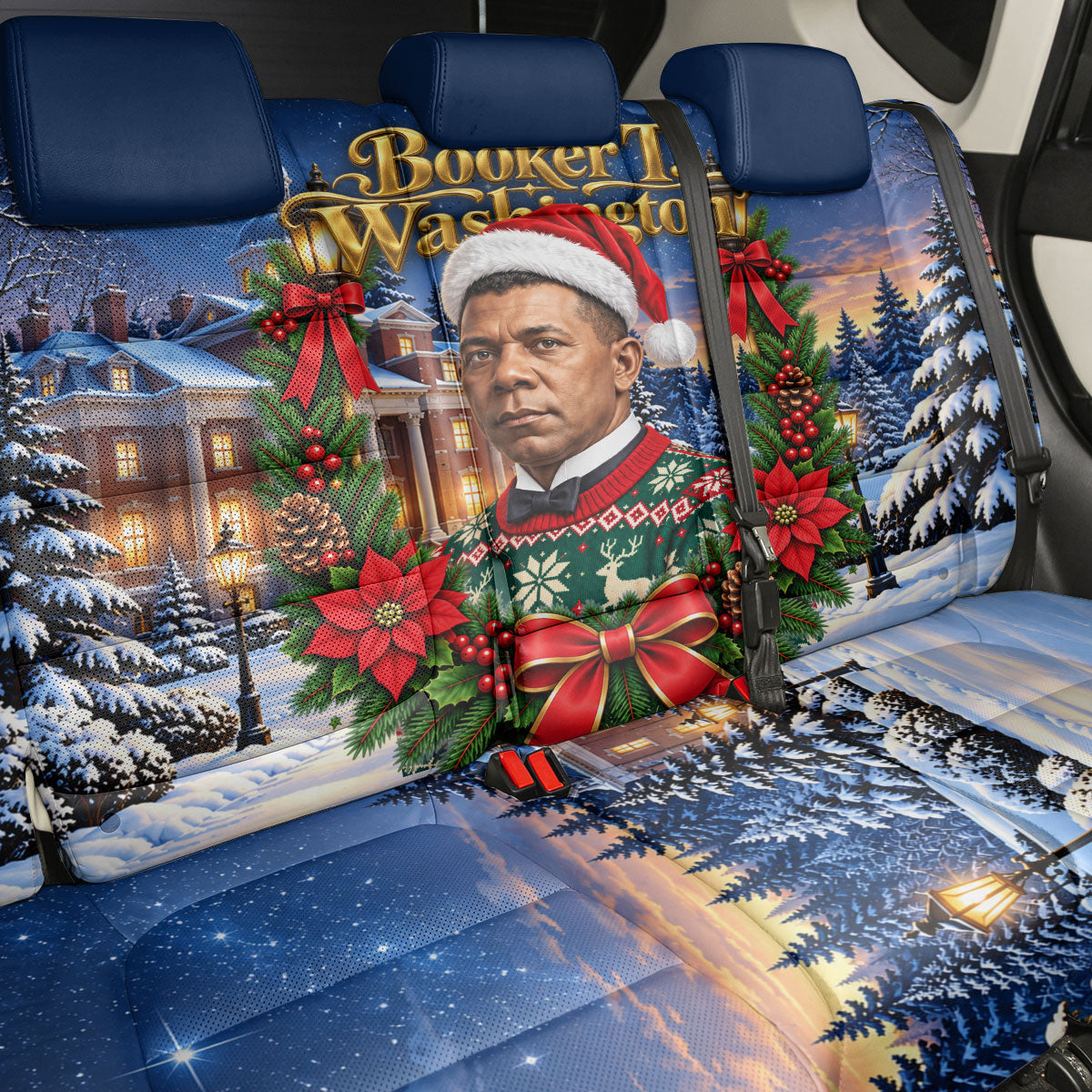 Booker T. Washington Christmas Back Car Seat Cover Ugly Christmas Pattern Starry Winter Night
