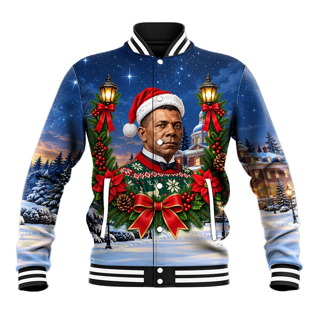Booker T. Washington Christmas Baseball Jacket Ugly Christmas Pattern Starry Winter Night