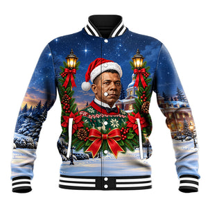 Booker T. Washington Christmas Baseball Jacket Ugly Christmas Pattern Starry Winter Night