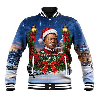 Booker T. Washington Christmas Baseball Jacket Ugly Christmas Pattern Starry Winter Night