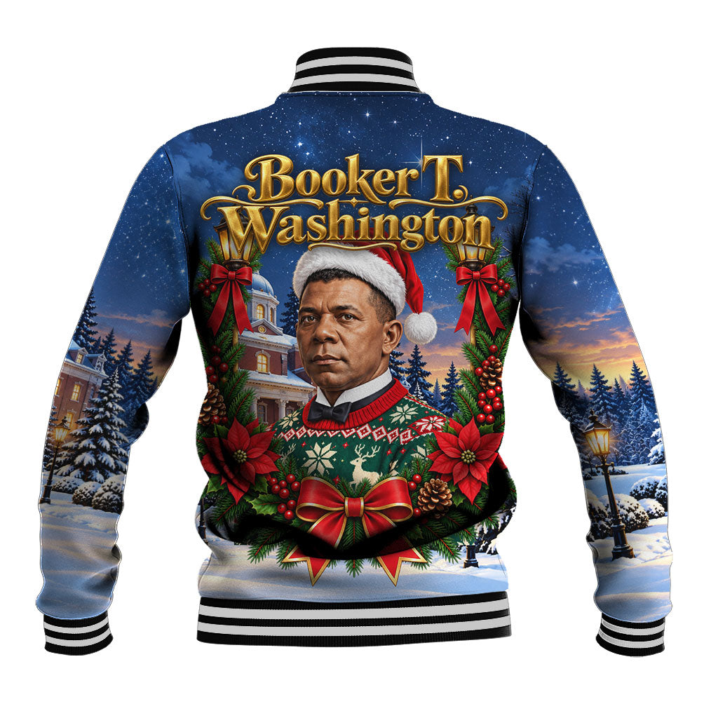 Booker T. Washington Christmas Baseball Jacket Ugly Christmas Pattern Starry Winter Night