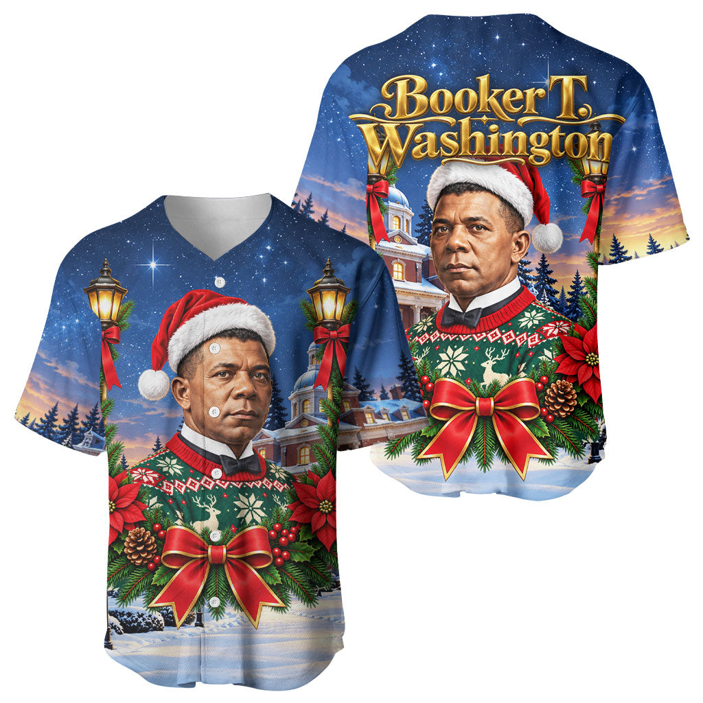Booker T. Washington Christmas Baseball Jersey Ugly Christmas Pattern Starry Winter Night
