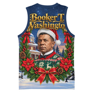 Booker T. Washington Christmas Basketball Jersey Ugly Christmas Pattern Starry Winter Night