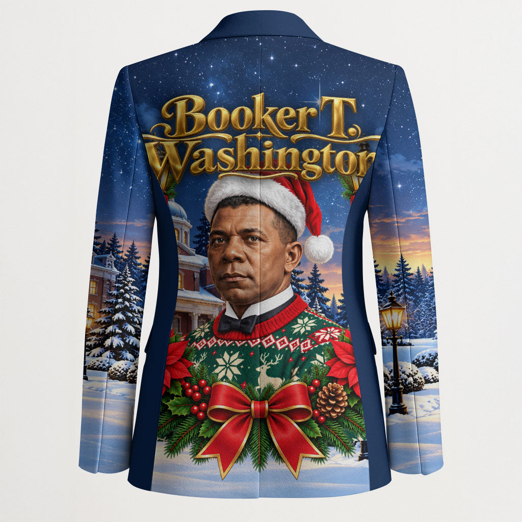 Booker T. Washington Christmas Blazer Ugly Christmas Pattern Starry Winter Night