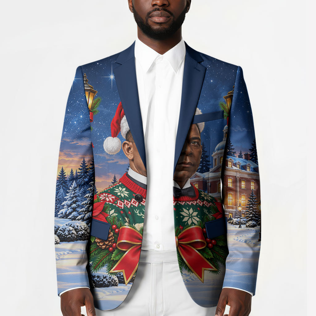 Booker T. Washington Christmas Blazer Ugly Christmas Pattern Starry Winter Night
