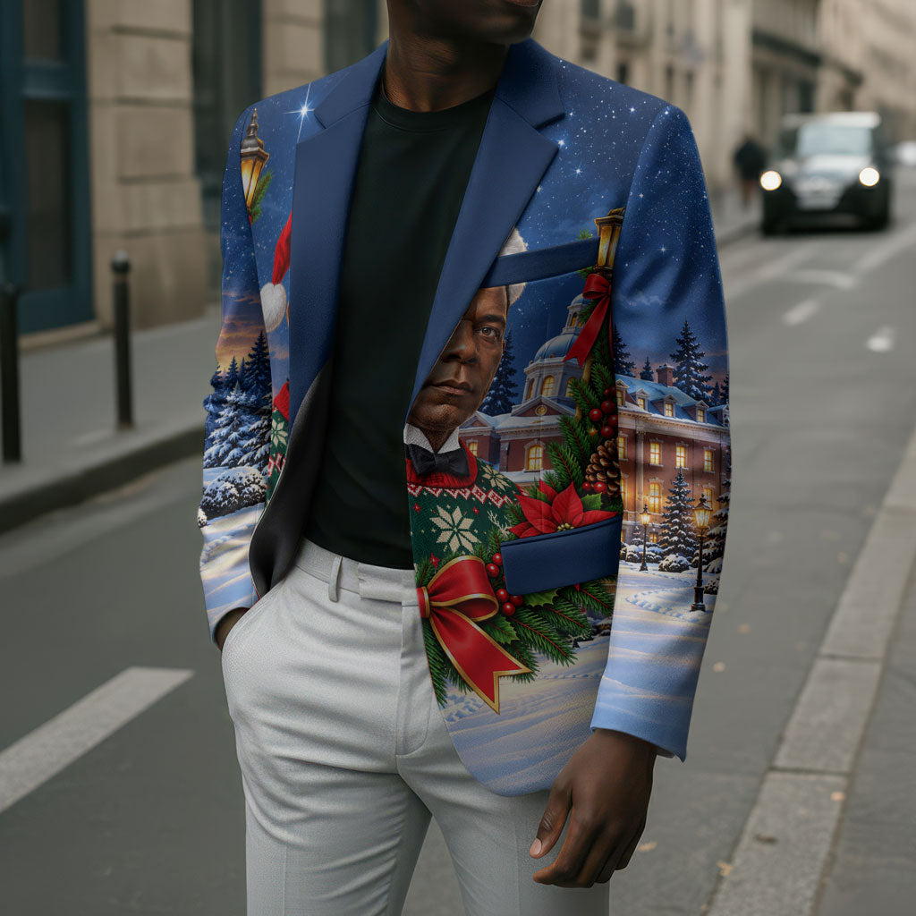 Booker T. Washington Christmas Blazer Ugly Christmas Pattern Starry Winter Night
