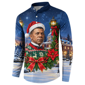 Booker T. Washington Christmas Button Sweatshirt Ugly Christmas Pattern Starry Winter Night