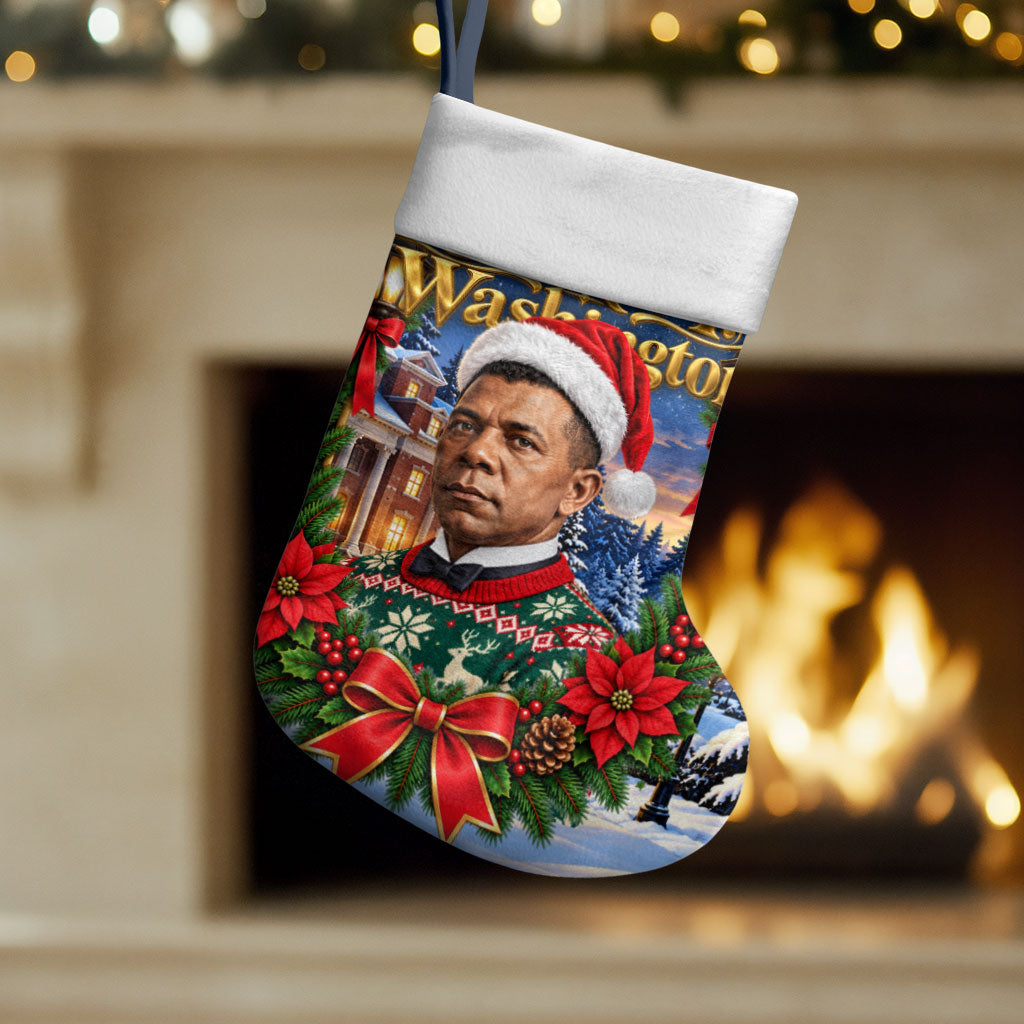 Booker T. Washington Christmas Stocking Ugly Christmas Pattern Starry Winter Night
