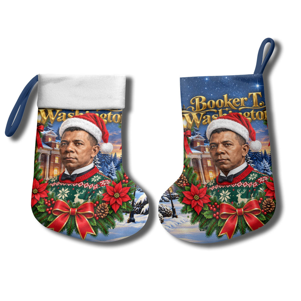 Booker T. Washington Christmas Stocking Ugly Christmas Pattern Starry Winter Night