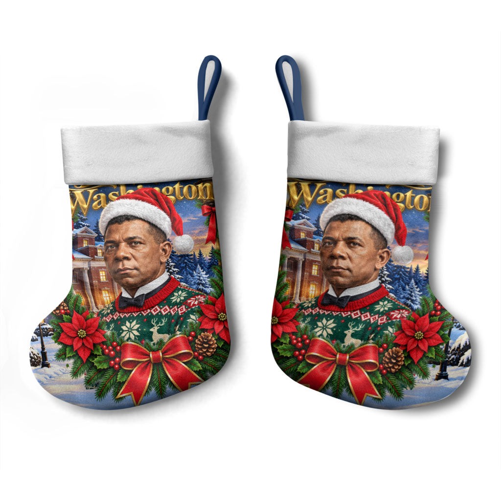 Booker T. Washington Christmas Stocking Ugly Christmas Pattern Starry Winter Night