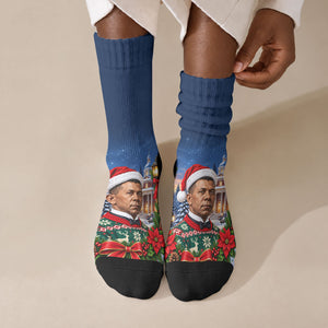 Booker T. Washington Christmas Crew Socks Ugly Christmas Pattern Starry Winter Night