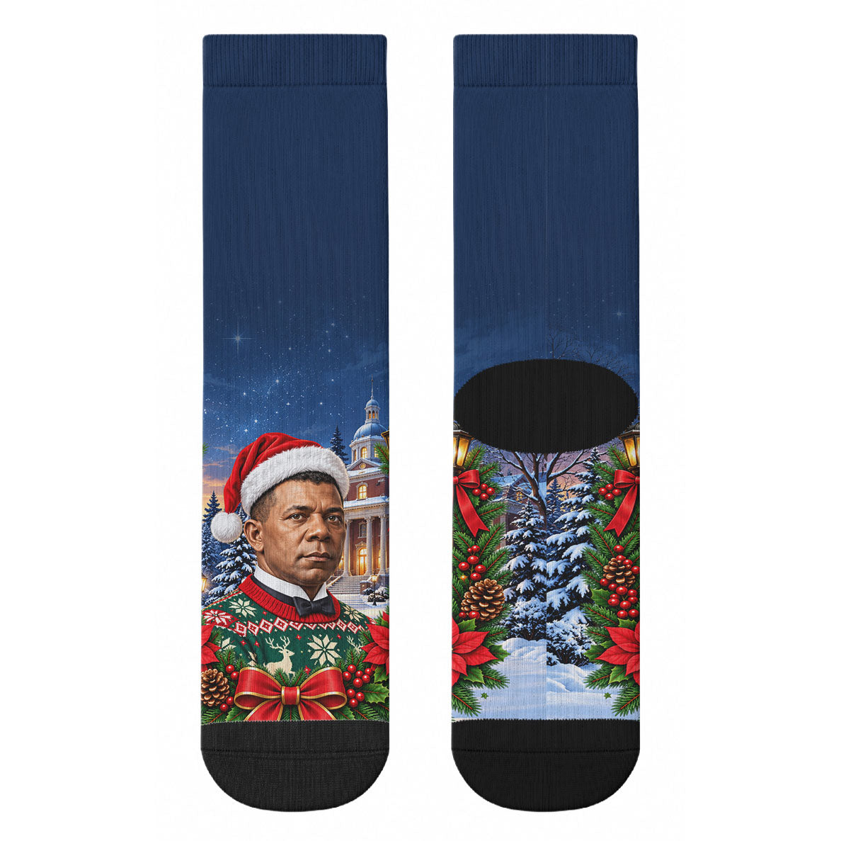 Booker T. Washington Christmas Crew Socks Ugly Christmas Pattern Starry Winter Night