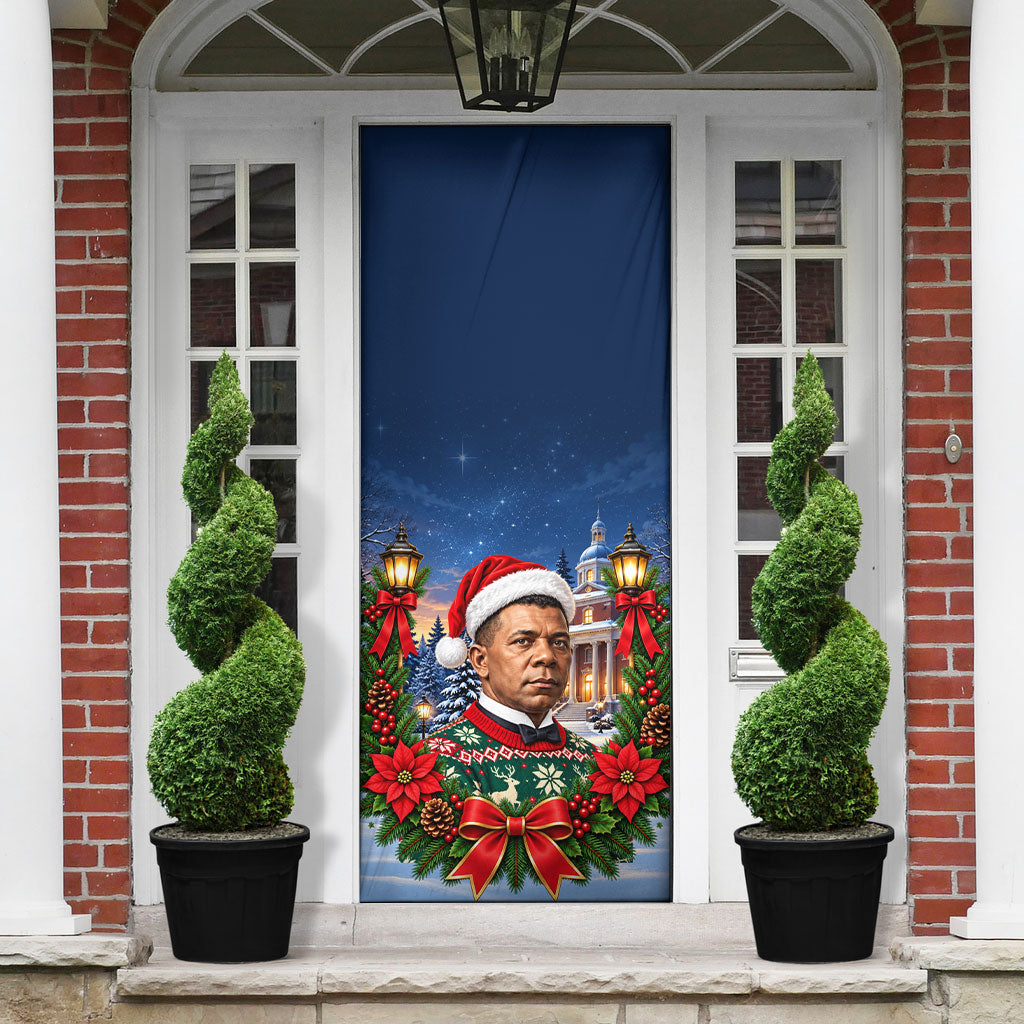 Booker T. Washington Christmas Door Cover Ugly Christmas Pattern Starry Winter Night