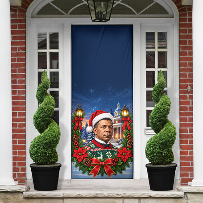 Booker T. Washington Christmas Door Cover Ugly Christmas Pattern Starry Winter Night