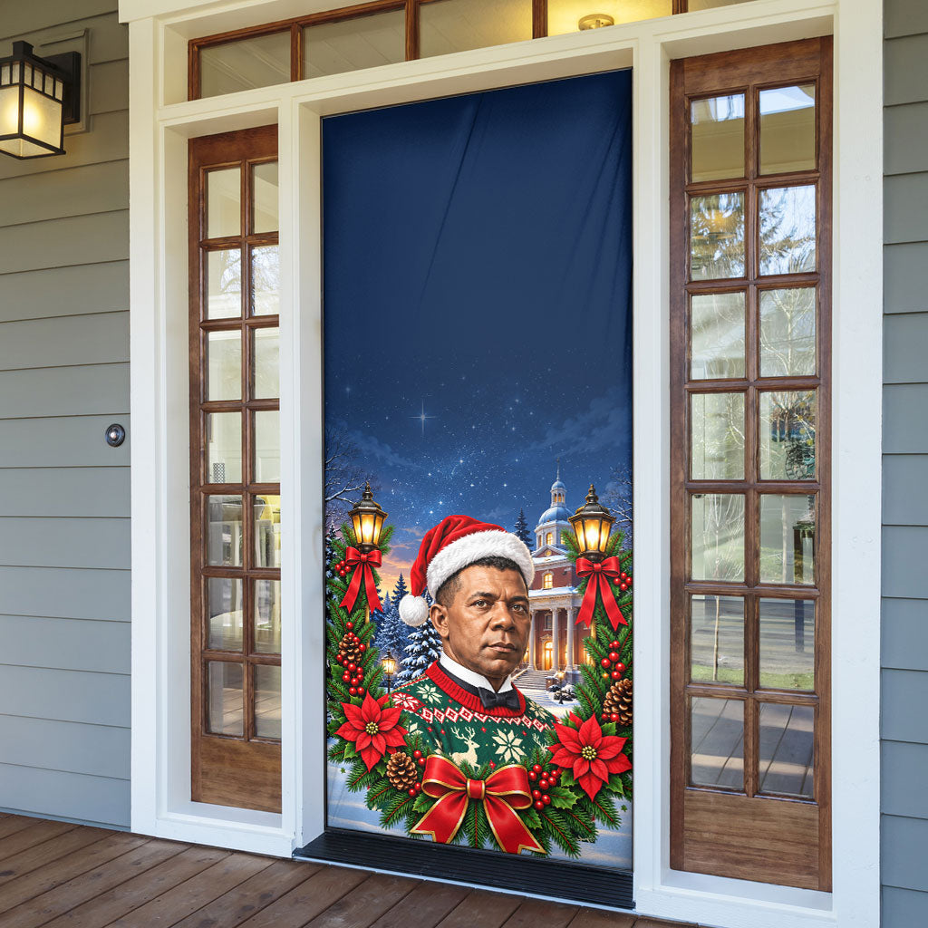 Booker T. Washington Christmas Door Cover Ugly Christmas Pattern Starry Winter Night