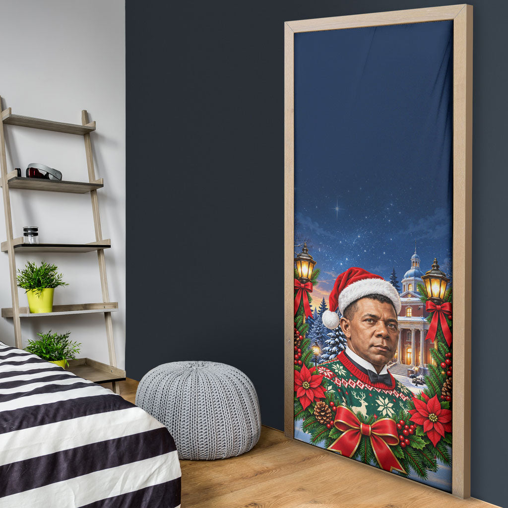 Booker T. Washington Christmas Door Cover Ugly Christmas Pattern Starry Winter Night