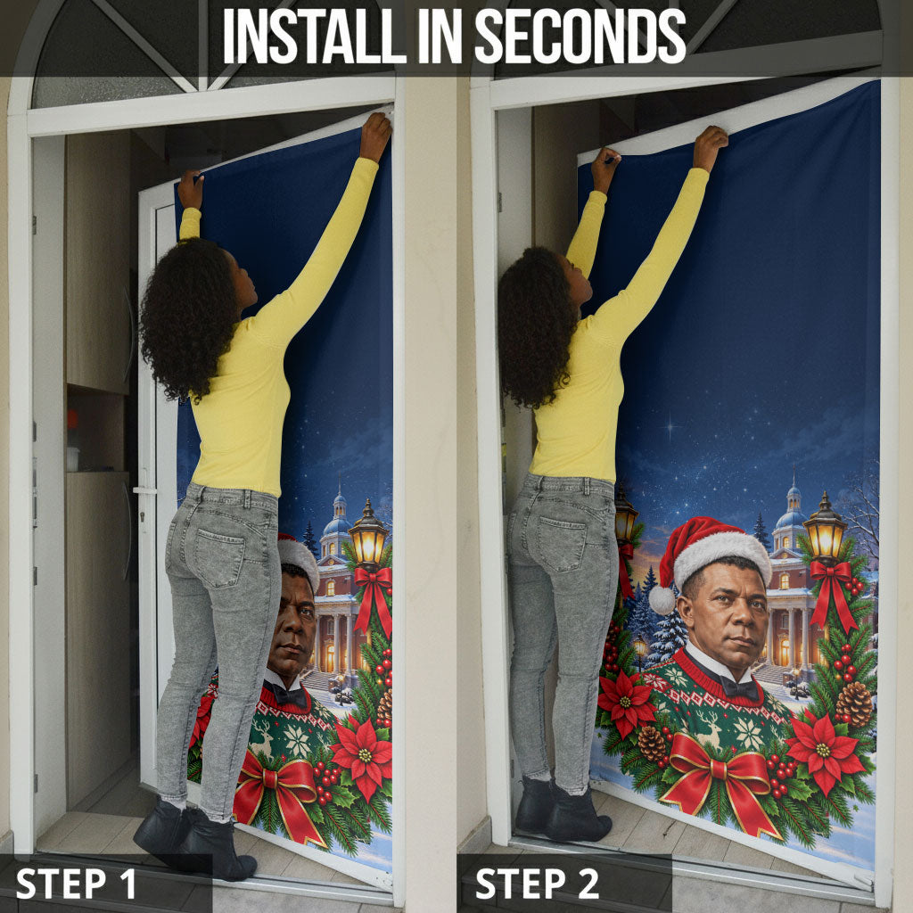 Booker T. Washington Christmas Door Cover Ugly Christmas Pattern Starry Winter Night