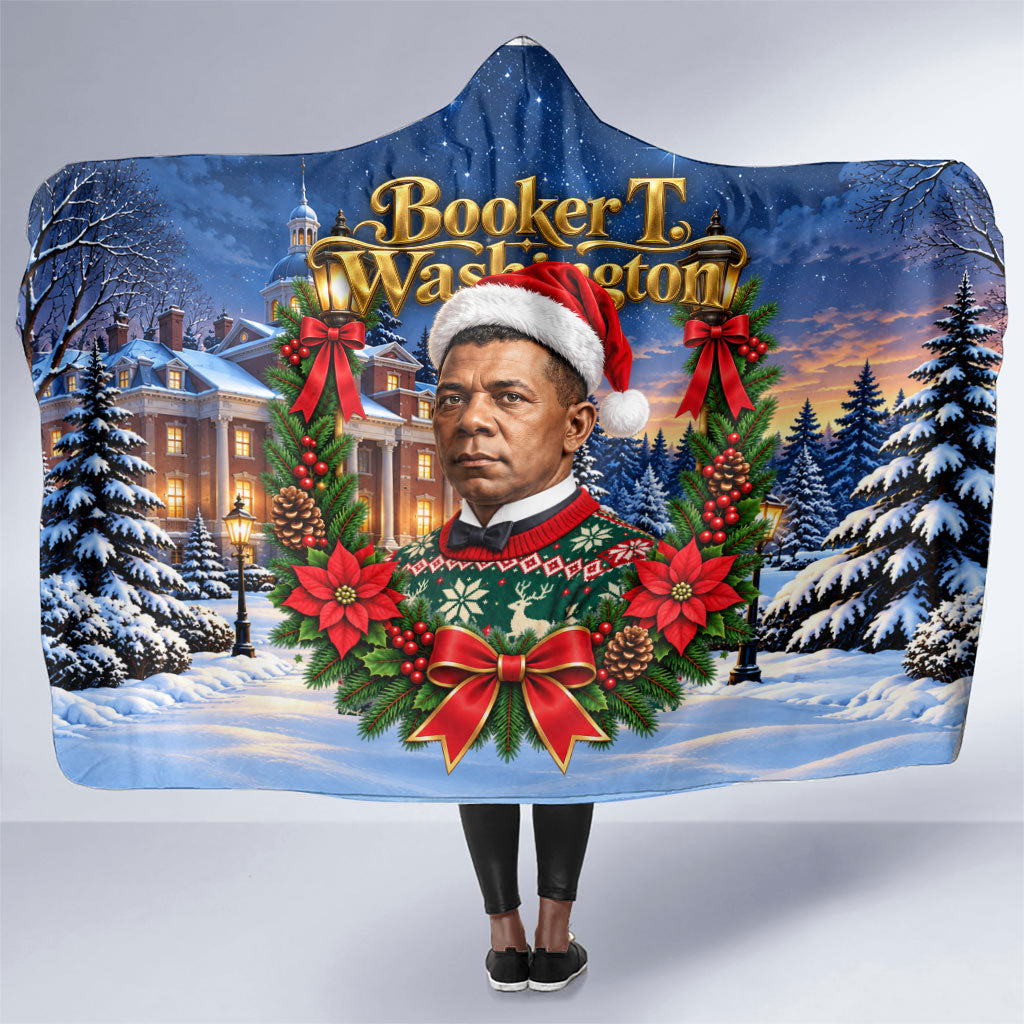 Booker T. Washington Christmas Hooded Blanket Ugly Christmas Pattern Starry Winter Night