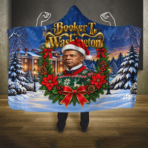 Booker T. Washington Christmas Hooded Blanket Ugly Christmas Pattern Starry Winter Night