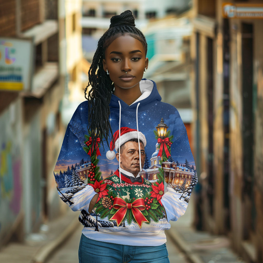 Booker T. Washington Christmas Hoodie Ugly Christmas Pattern Starry Winter Night