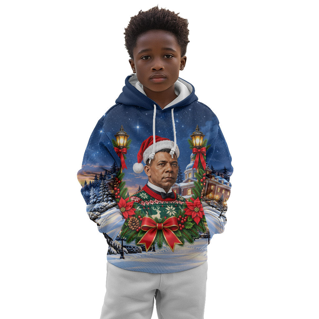 Booker T. Washington Christmas Kid Hoodie Ugly Christmas Pattern Starry Winter Night